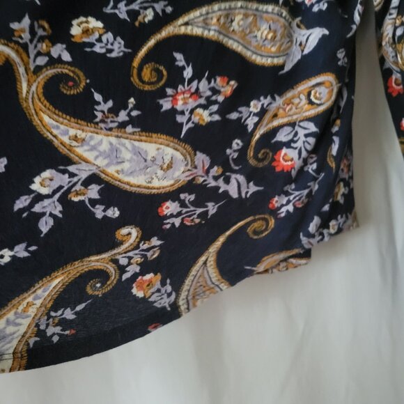 Lucky Brand BOHO Top Peasant Flowy XL blue Cotton Linen Paisley floral Women's - Picture 7 of 10